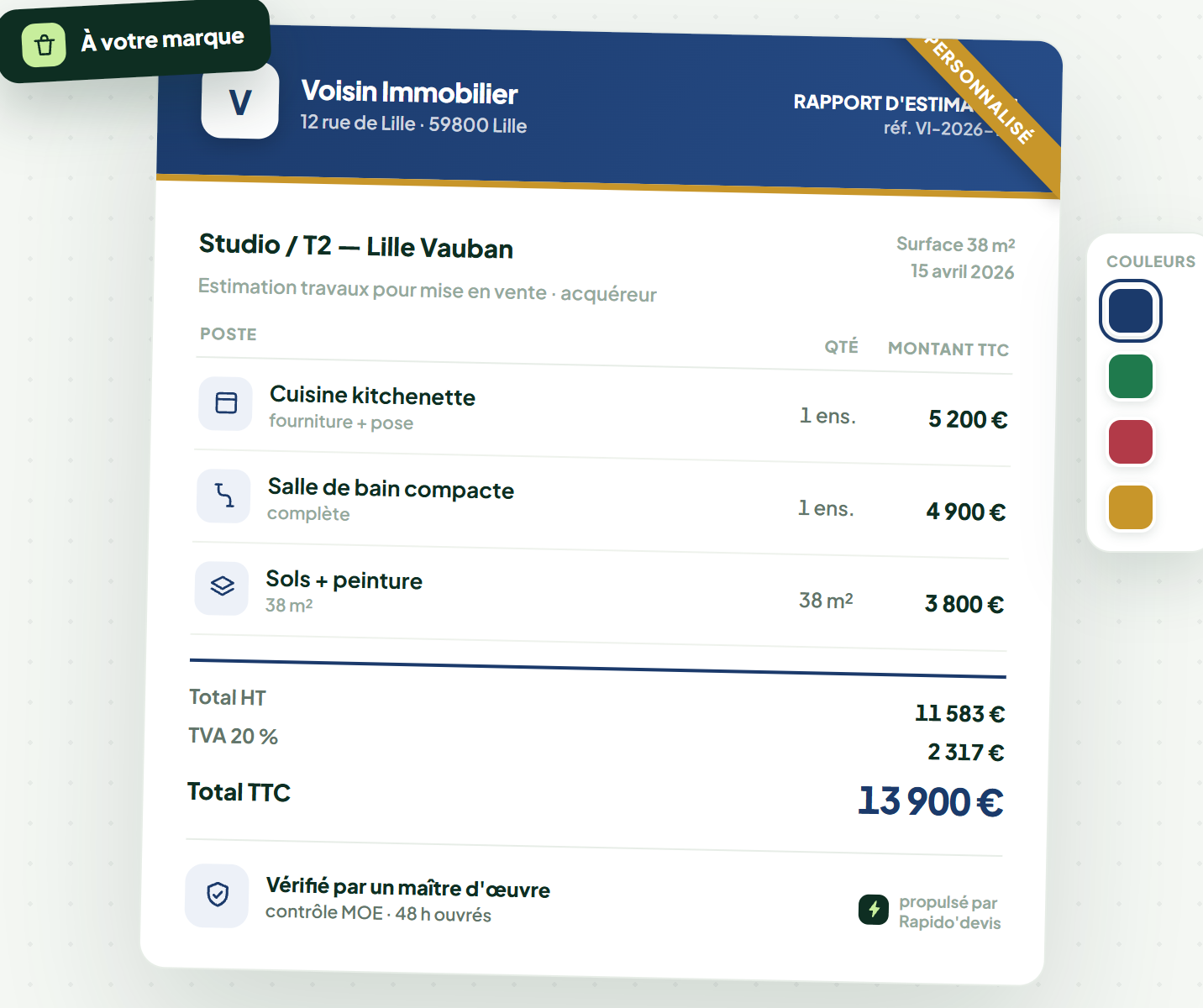 Rapport d'estimation à la marque de l'agent immobilier